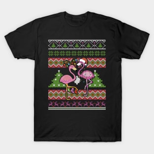 Merry Christmas Hat Santa Flamingo Light Snow Xmas Pajamas T-Shirt